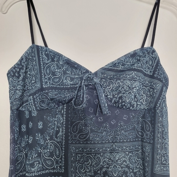 SOLD - NWT Commense Navy Blue Mesh Paisley Patchwork Bandana A-Line Slip Dress - Picture 5 of 9